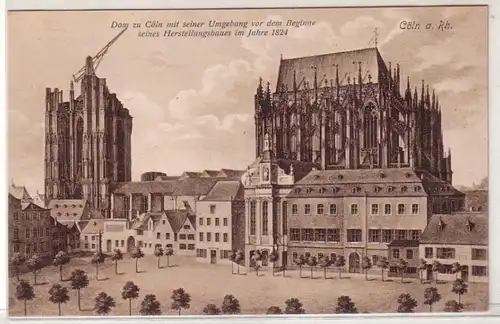 10983 Ak Cologne photo historique de la construction au Dôme vers 1824