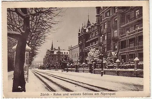 10973 Ak Zürich Château sur le quai alpin en hiver vers 1920