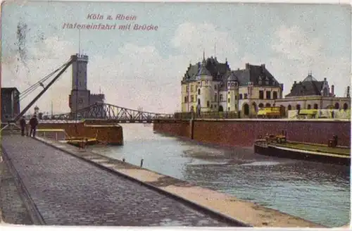 10923 Ak Cologne sur le Rhin Entrée du port avec pont 1909