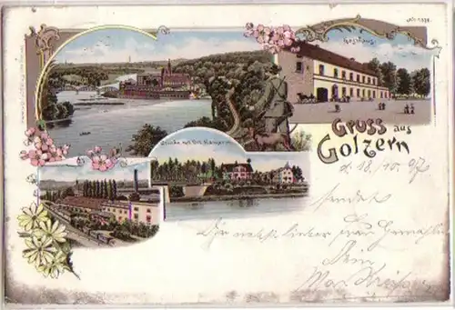 10868 Ak Lithographie Gruss aus Golzern Gasthaus 1897