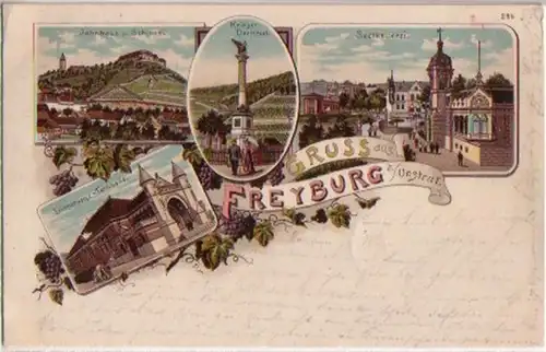 10863 Ak Lithographie Gruss de Freyburg au U.S. 1904