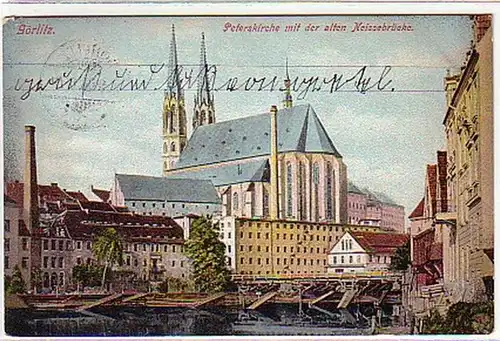 10782 Ak Görlitz mit der alten Neissebrücke 1906