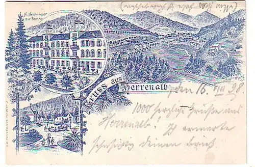 10749 Ak Gruß aus Herrenalb Hotel zur Sonne 1898