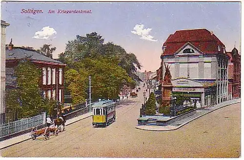 10736 Ak Solingen am Kriegerdenkmal Straßenbahn 1913