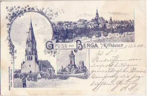 10712 Ak Lithographie Gruß aus Berga Kyffhäuser 1900