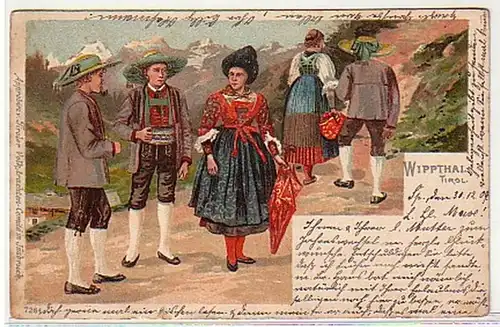 10692 Ak Wippthal Tirol groupe de costumes 1909