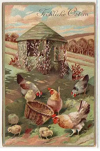 10653 Oster Präge Ak Hühner und Küken um 1910