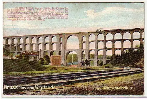 10621 Ak Gruß aus dem Vogtland Götzschtalbrücke 1917