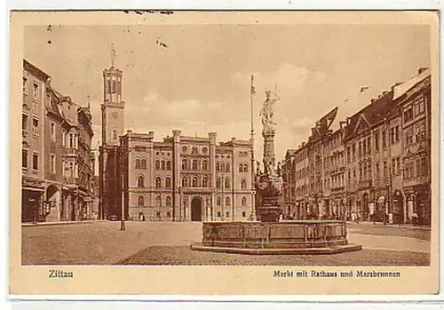 10601 Ak Zittau Markt mit Rathaus und Marsbrunnen 1926