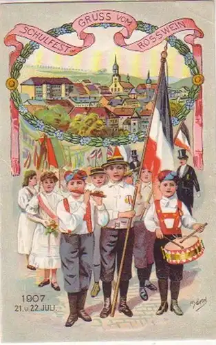 10588 Ak Lithographie Gruß aus Rosswein Schulfest 1907