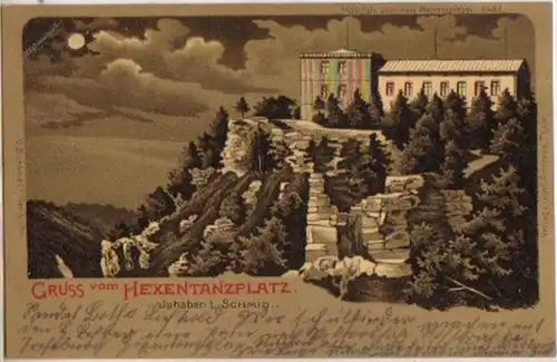 10494 Mondscheinkarte Gruß vom Hexentanzplatz 1900