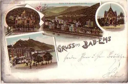 10486 Ak Lithographie Salutation de Bad Ems 1901