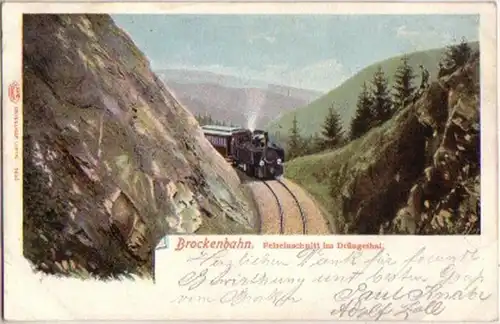 10462 Ak Brockenbahn Felseinschnitt im Drängethal 1901