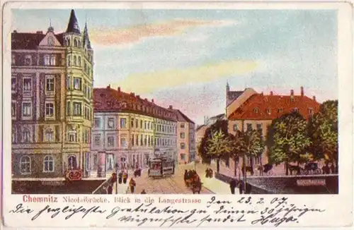 10386 Ak Chemnitz Nicolaibrücke Langestraße 1907