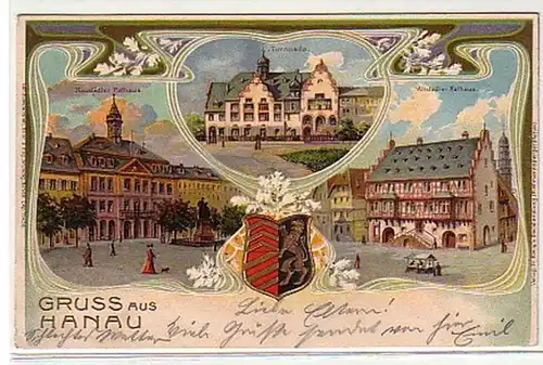 10375 Präge Ak Lithographie Gruß aus Hanau 1902