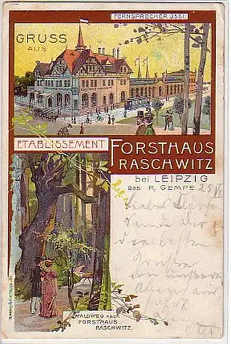 10339 Ak Lithographie Gruß aus Forsthaus Raschwitz 1901