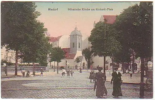 10320 Ak Rixdorf Böhmische Kirche am Richard Platz 1909
