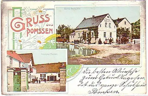 10318 Ak Lithographie Gruss aus Pomssen Gasthof 1903