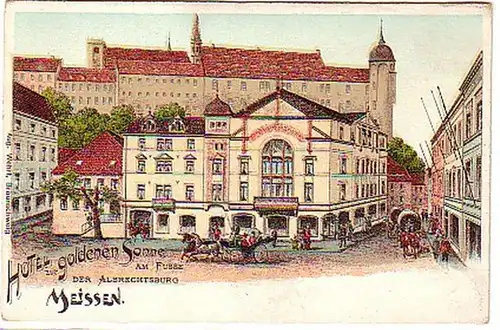 10196 Ak Lithographie Meißen Hotel goldene Sonne 1900