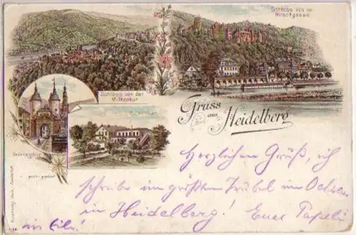 10172 Ak Lithographie Gruss aus Heidelberg 1898