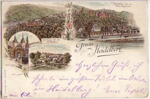 10172 Ak Lithographie Gruss de Heidelberg 1898
