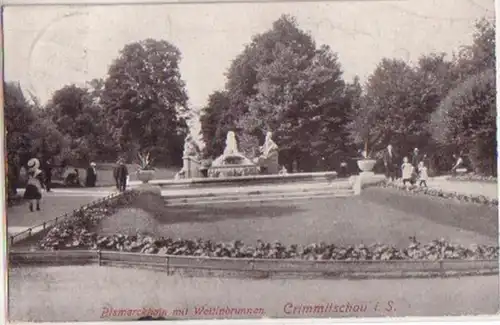 10143 Ak Crimmitschau Bismarckhain mit Wettinbrunnen