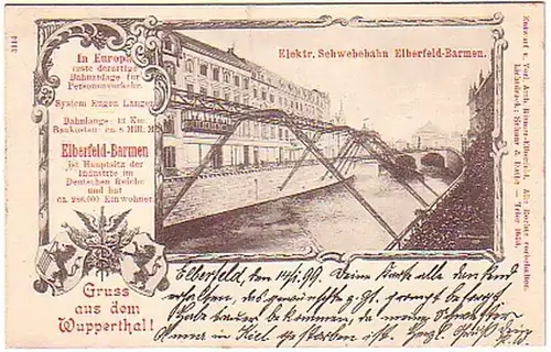 10141 Ak Elektrische Schwebebahn Elberfeld Barmen 1899