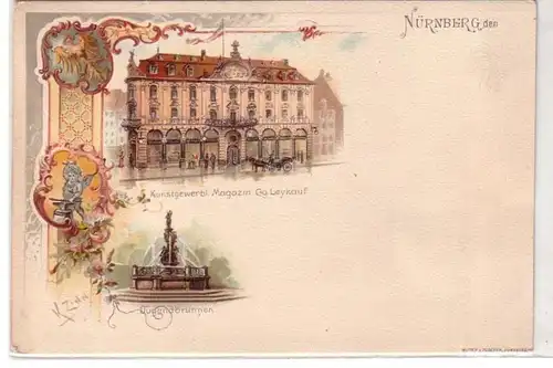 10131 Ak Lithographie Nuremberg Kunstwerbl. Magazine et Fontaine de jeunes vers 1900