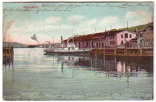 10126 Ak Rorschach Port avec vapeur 1908