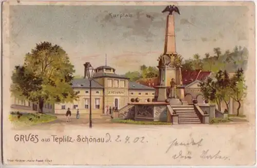 10012 Ak Lithographie Greuss de Teplitz Schönau 1902