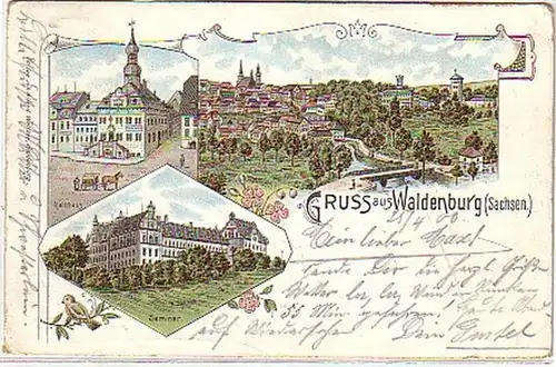 0991 Ak Lithographie Gruss de Waldenburg in Sa. 1900