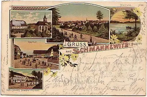 09987 Ak Lithographie Gruss von Schmannewitz près de Dahlen