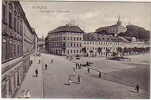 09958 Ak Schleiz Neumarkt mit Teichstrasse 1909