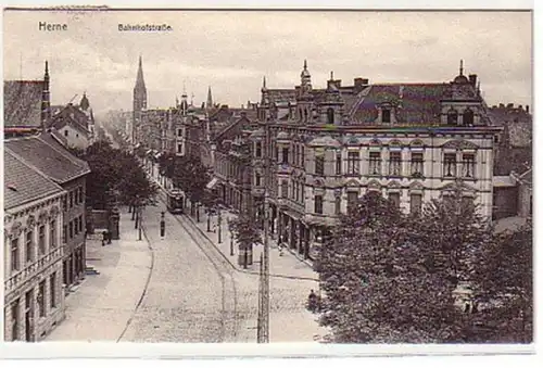 09946 Ak herne Bahnhofstraße avec tram 1908