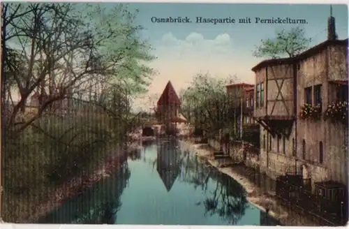 09907 Ak Osnabrück Hasepartie mit Pernickelturm 1936