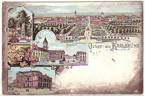 09890 Ak Lithographie Gruss de Karlsruhe vers 1900