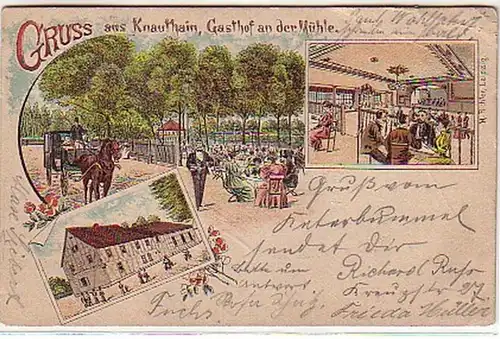 09884 Ak Lithographie Gruss aus Knauthain Gasthof 1900