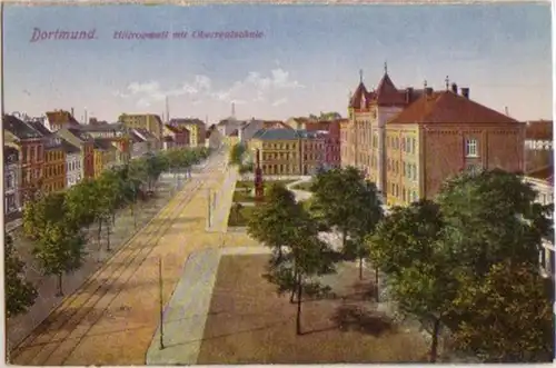 09819 Ak Dortmund Hiltropwall mit Oberrealschule 1928