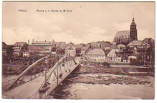 09782 Ak Penig Partie a.d. Mulde avec pont vers 1915