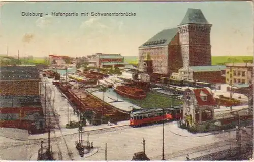 09773 Ak Duisburg Hafenpartie Schwanentorbrücke 1930