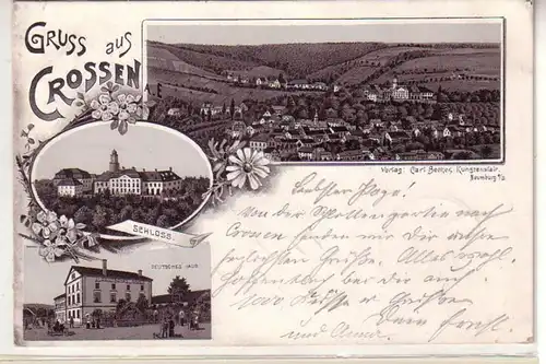 09769 Ak Lithographie Salutation de Crossen a.E. Gasthaus 1901