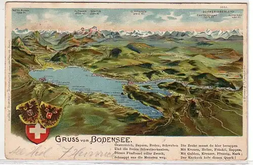 09702 Ak Lithographie Salutation du lac de Constance 1906