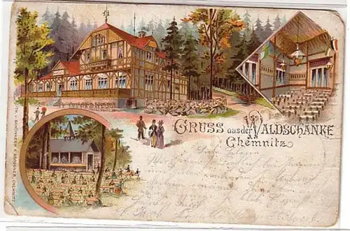 09700 Ak Lithographie Gruß aus Chemnitz Waldschänke