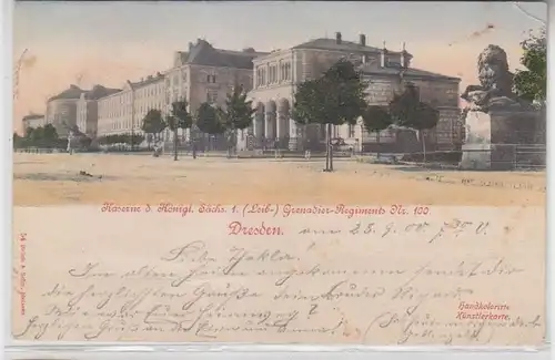 09693 Ak Dresden Kaserne de K.S.1.(Leib-) Grenadier Regiment Nr.100, 1900
