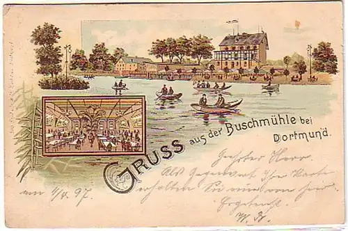 09683 Ak Gruß aus der Buschmühle bei Dortmund 1907