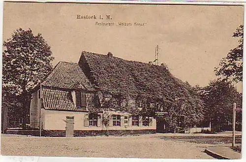 09631 Ak Rostock Restaurant "Weisses Kreuz" um 1920