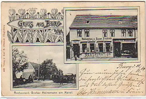 09601 Ak Gruß aus Burg Restaurant Kaiser Friedrich 1899