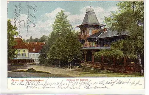 09586 Ak Salutation de Alexandersbad Kurhaus avec château 1904