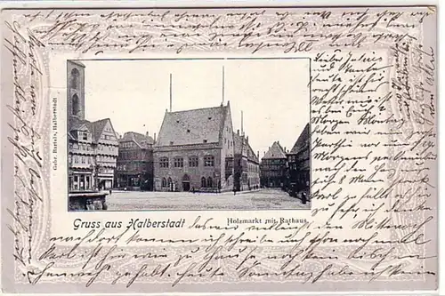 09563 Ak Gruss aus Halberstadt Holzmarkt mit Rathaus