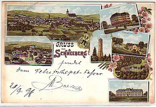 09552 Ak Lithographie Gruss aus Schneeberg 1898